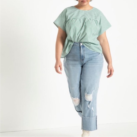 Eloquii Green and White Striped Cotton Top - Picture 2 of 11